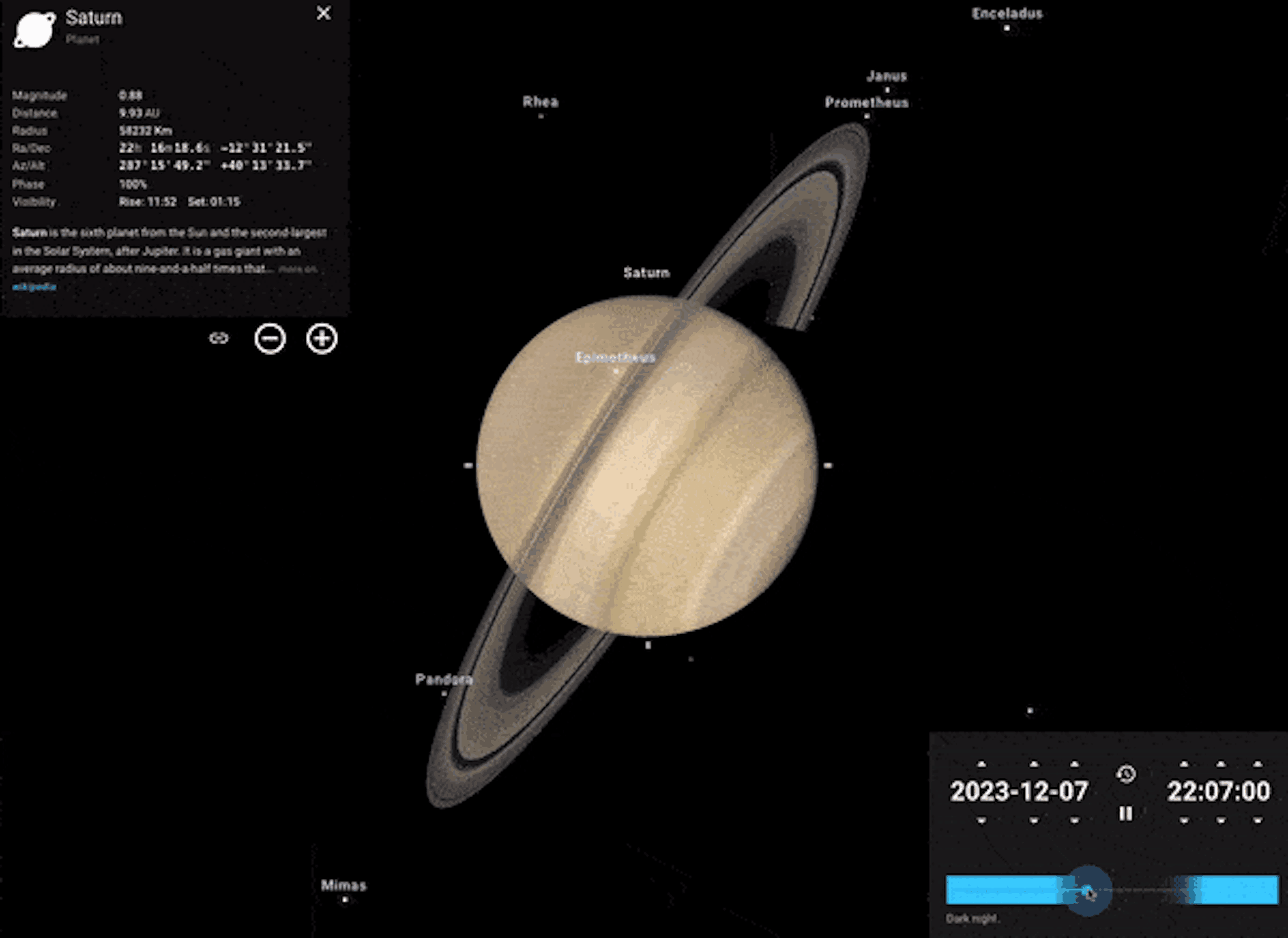 A close up of rotating Saturn