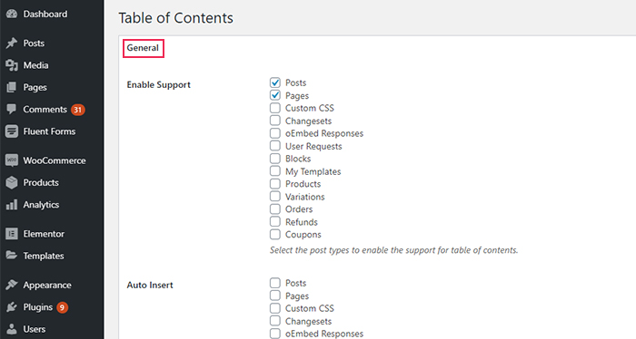 Table of Contents General