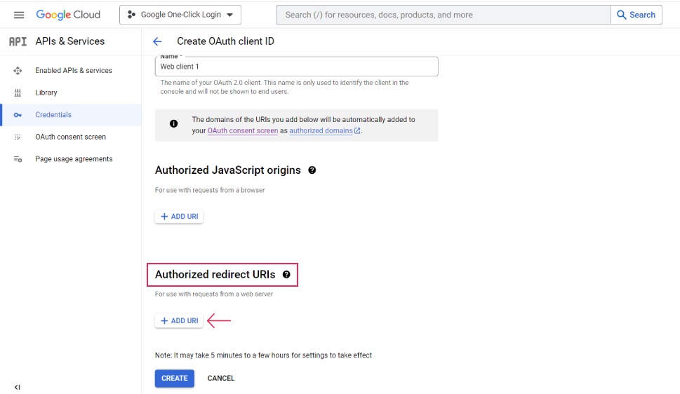 Google Login Add URI