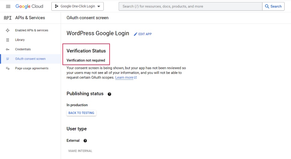 Google Login Verification Status