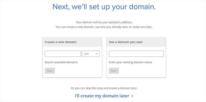 Bluehost choose your domain name