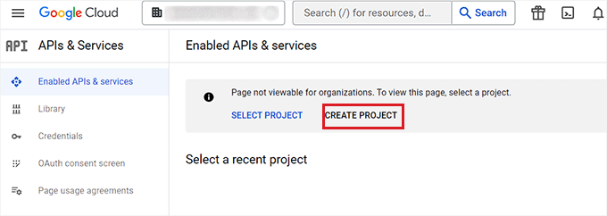 Click the Create Project button