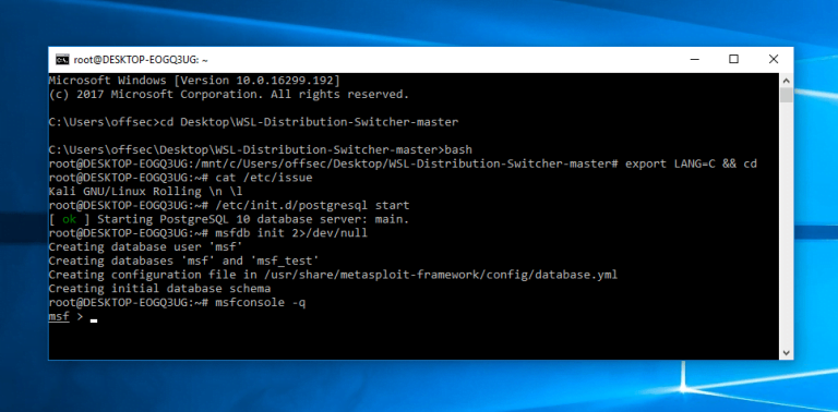Kali on the Windows Subsystem for Linux
