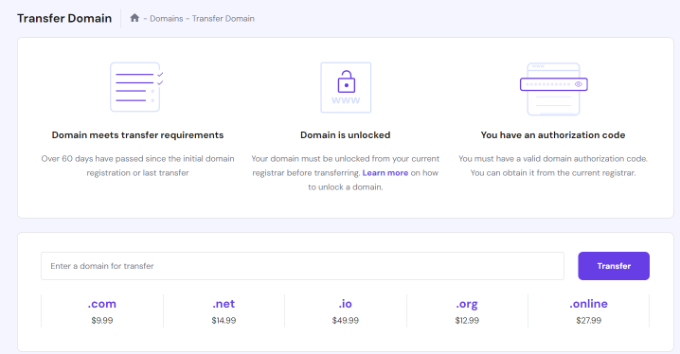 Transfer a domain