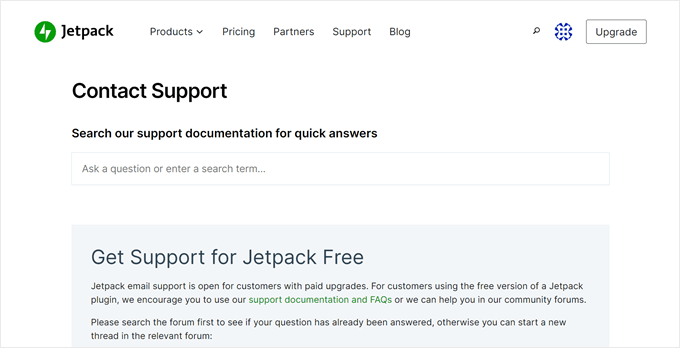 Jetpack's support page