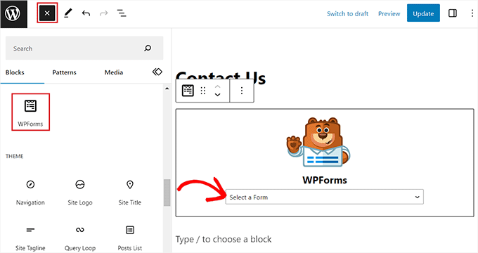 Add the WPForms block