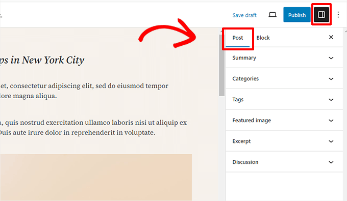 Post and page settings in block editor