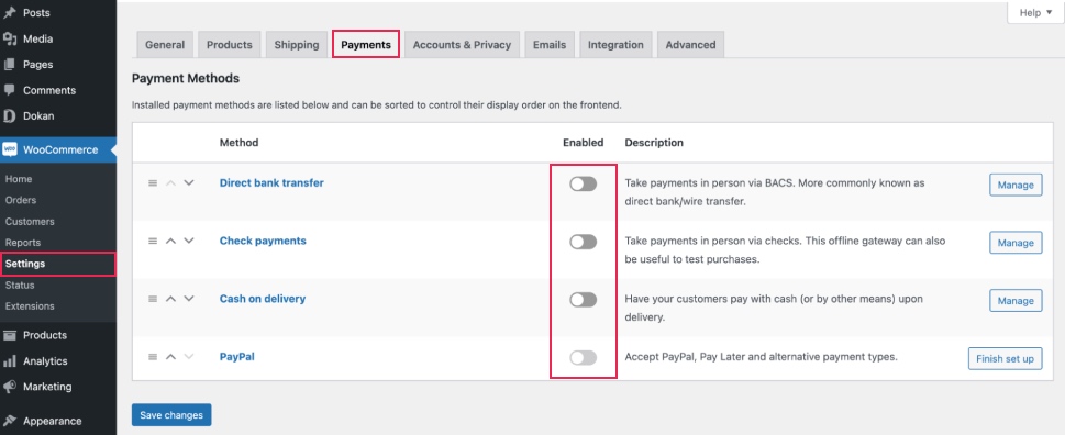 Dokan Payment Options