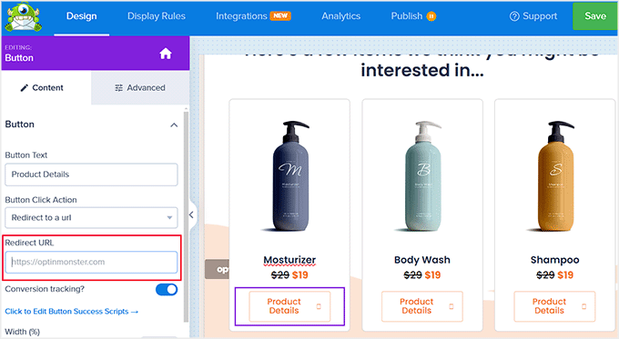Add product URL in the popup