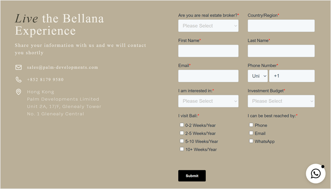 Bellana's contact form