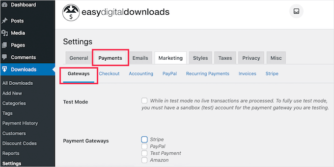 Set up payment gateways