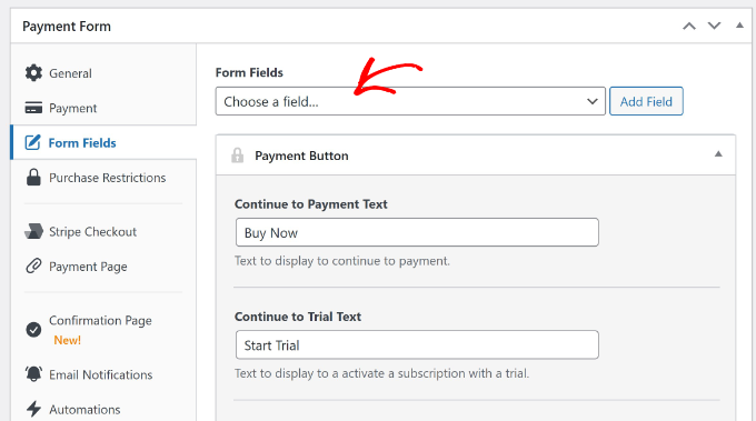 Add new form fields to payment form