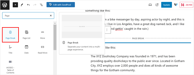Adding a page break in the WordPress block editor