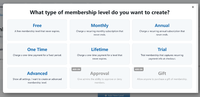 Choose a membership type