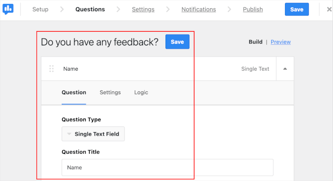 Configuring UserFeedback's questions