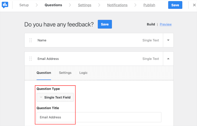 The new question on UserFeedback's contact form