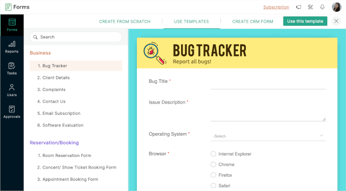 Zoho Forms' templates