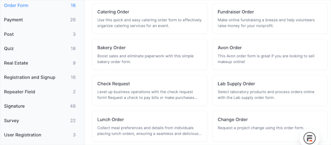 Formidable Forms' order form templates