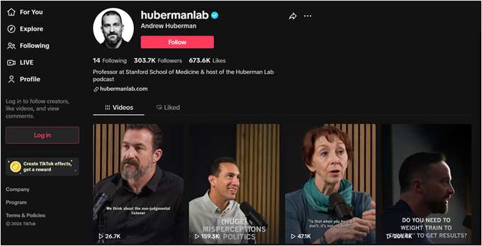 Huberman Lab's TikTok page