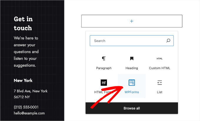 Adding WPForms block to a page