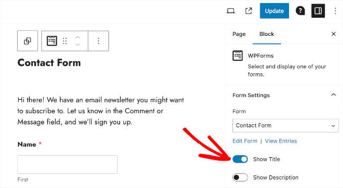 Enabling form title