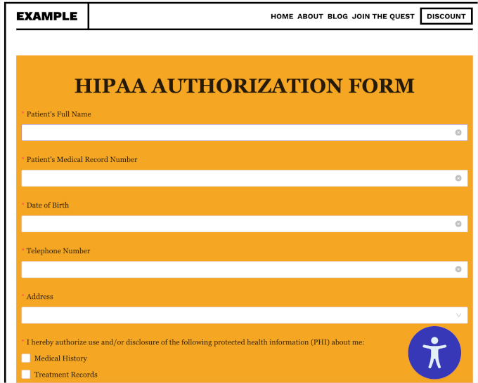 HIPAA-compliant form on a live website