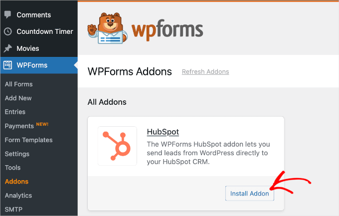 Installing the HubSpot Addon in WPForms