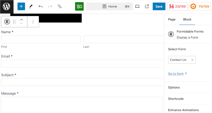 Formidable Forms embedded in the block editor