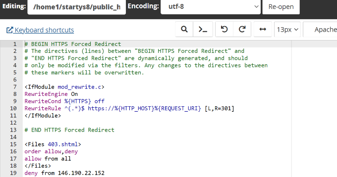 Edit htaccess file in file manager editor