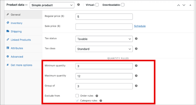 minimum maximum quantity woocommerce