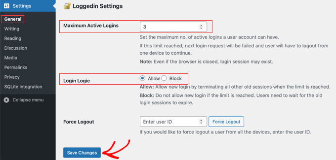 Loggedin Plugin Settings