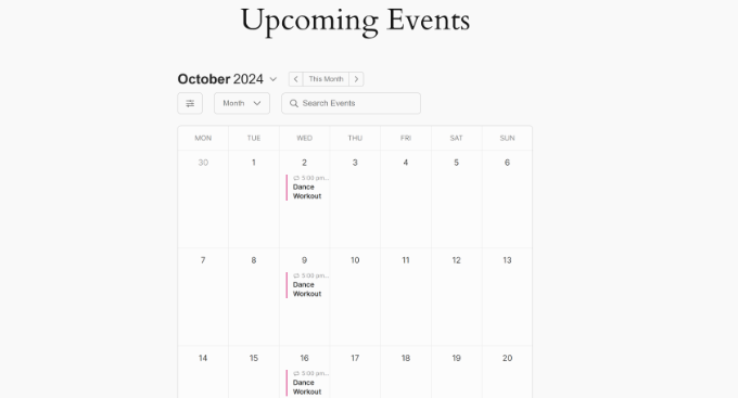 View upcoming events in calendar