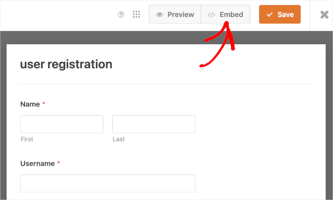 The embed button in WPForms