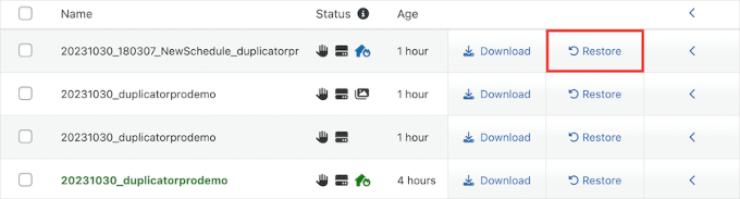 Restore backup