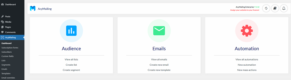 acymailing dashboard