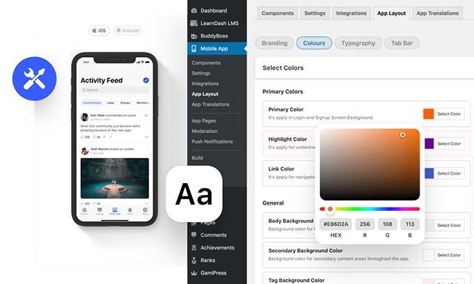 BuddyBoss Mobile App Customizer inside WordPress