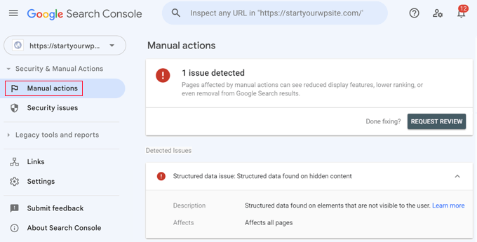 Google Search Console Manual Actions