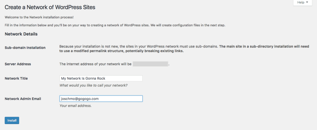 Creating a WordPress Multisite network.