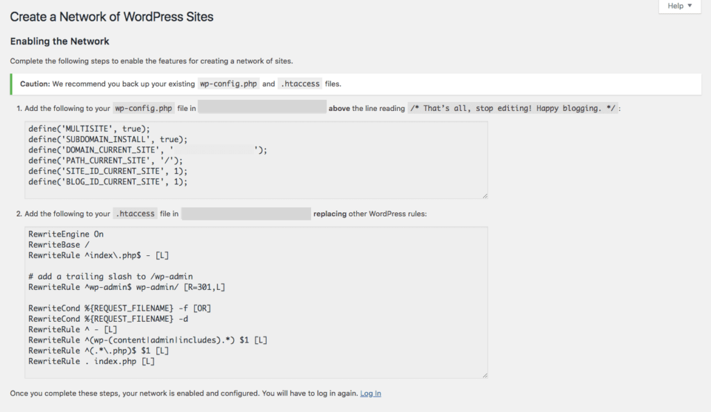 Enabling a WordPress Multisite network.