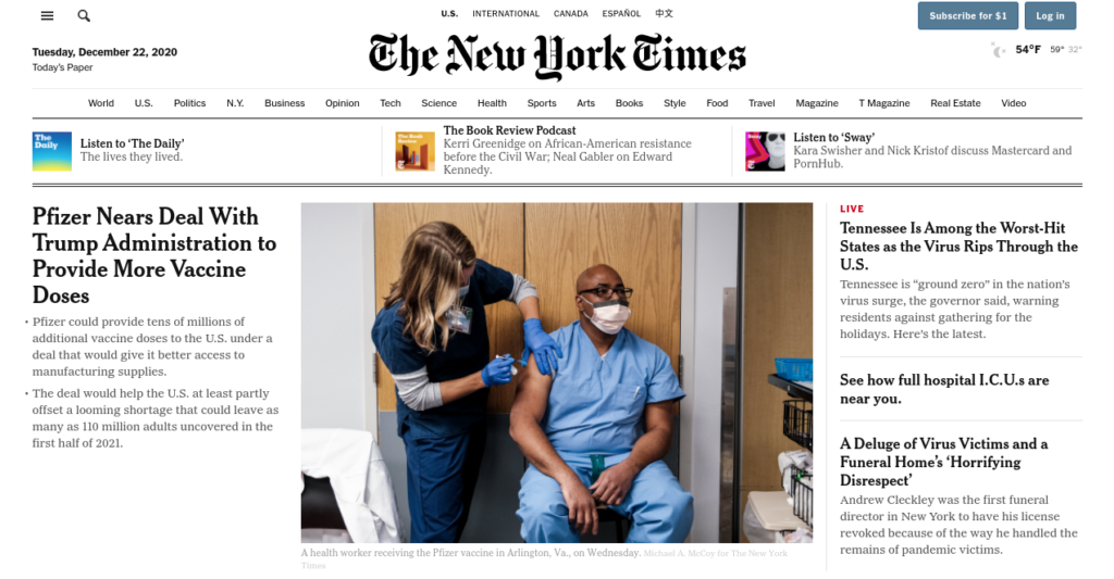 The New York Times website.