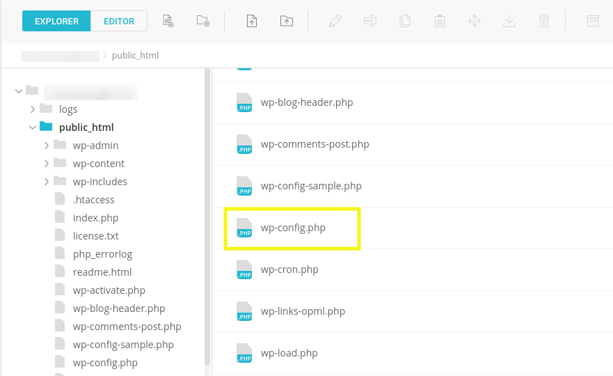 The WordPress wp-config.php file.