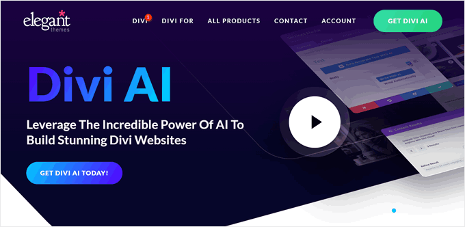 Divi AI's landing page