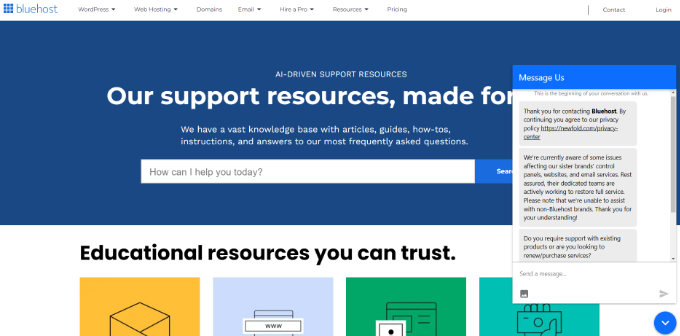 Bluehost support options