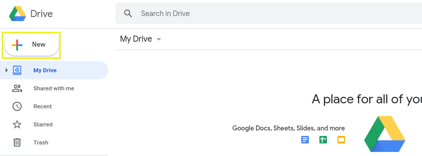 The option to add a new file to Google Drive.