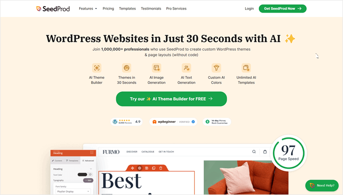 SeedProd AI website builder landing page