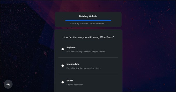 Choosing a WordPress skill level for the Bluehost AI Site Creator