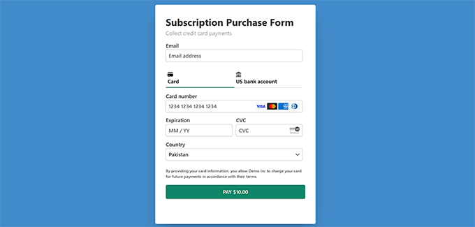 Subscription form preview