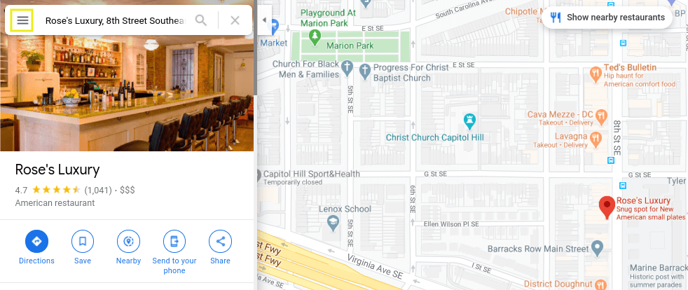 The menu icon in Google Maps.