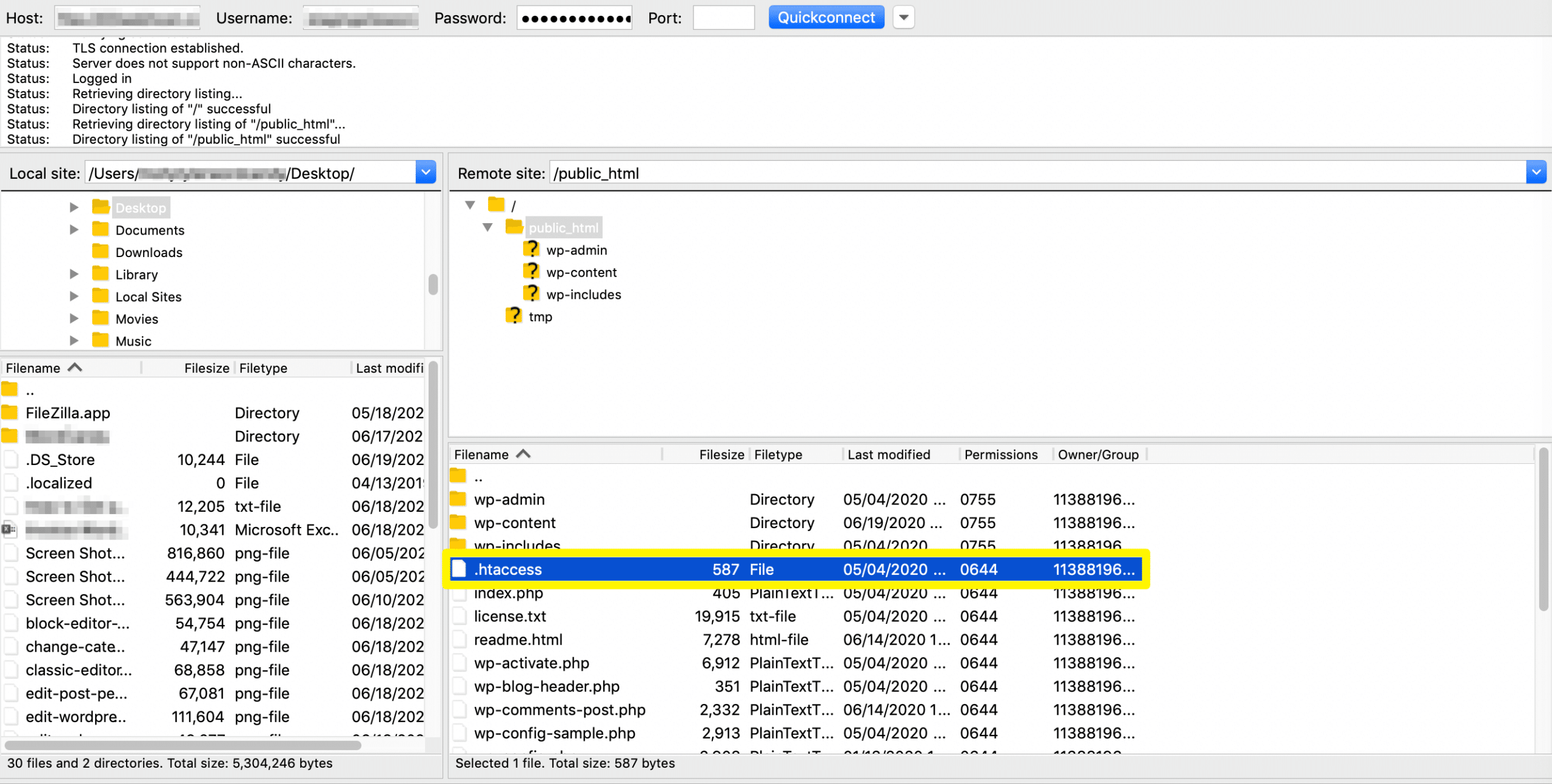 Accessing .htaccess via FTP.