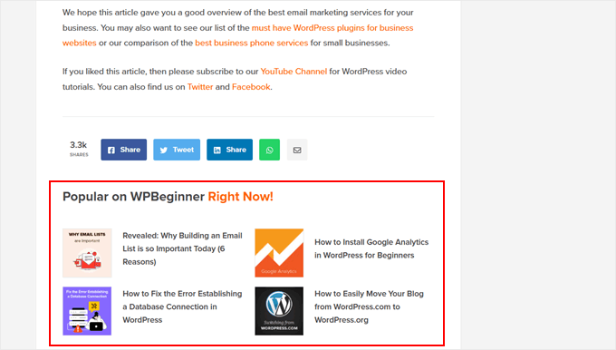 WPBeginner's popular posts block